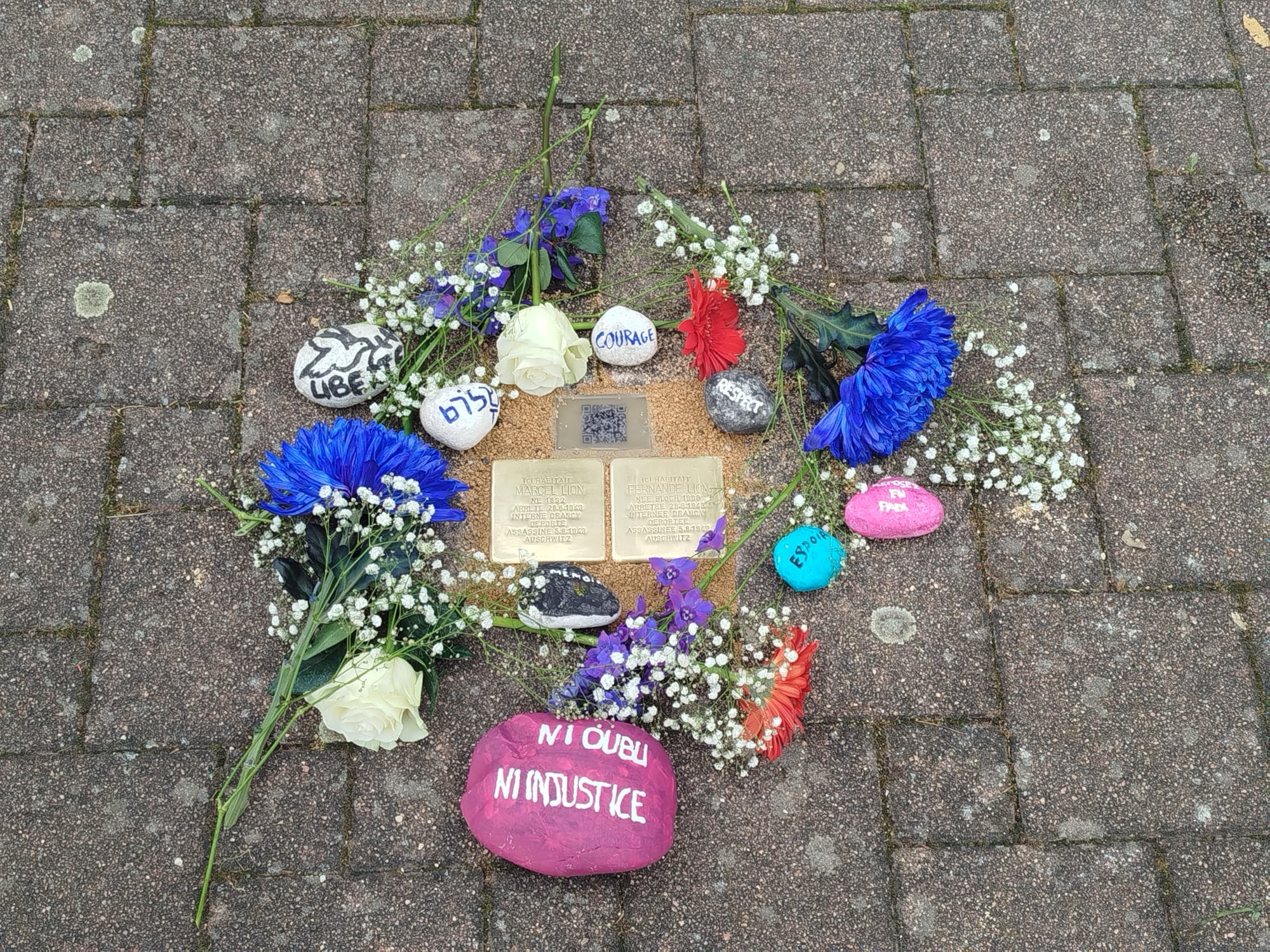 5 Stolpersteine posés par les élèves du lycée Schwendi de Ingersheim